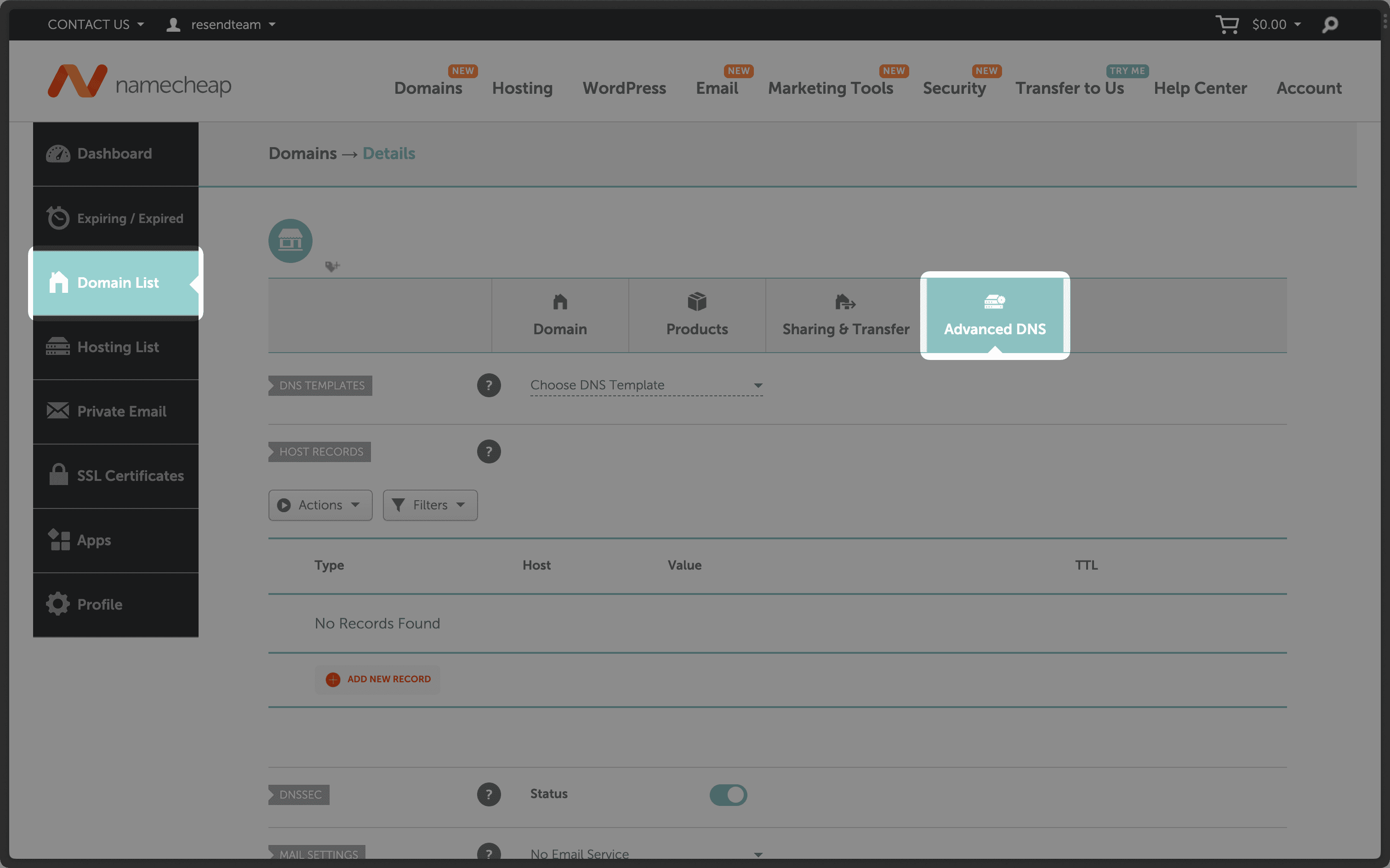 Namecheap DNS setup access