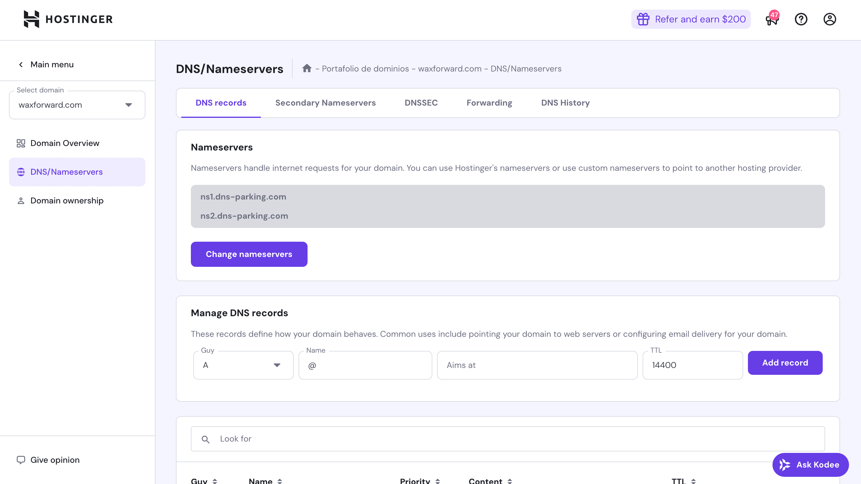 Hostinger DNS setup access