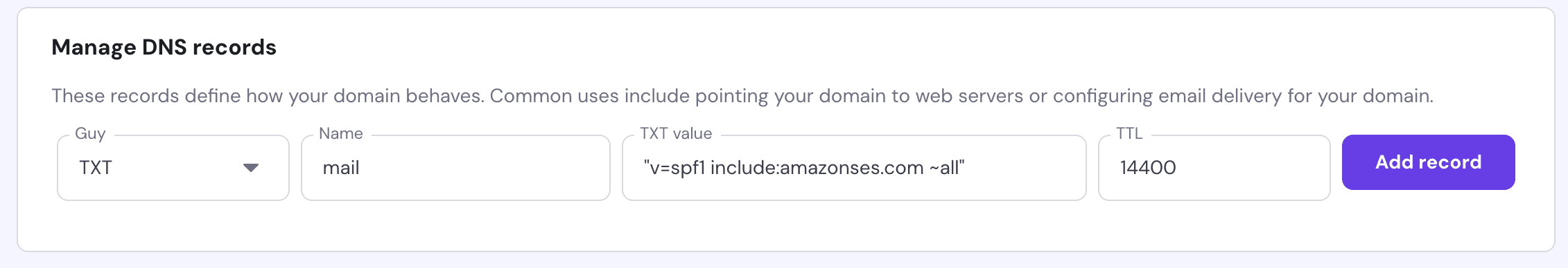 Hostinger DNS record example