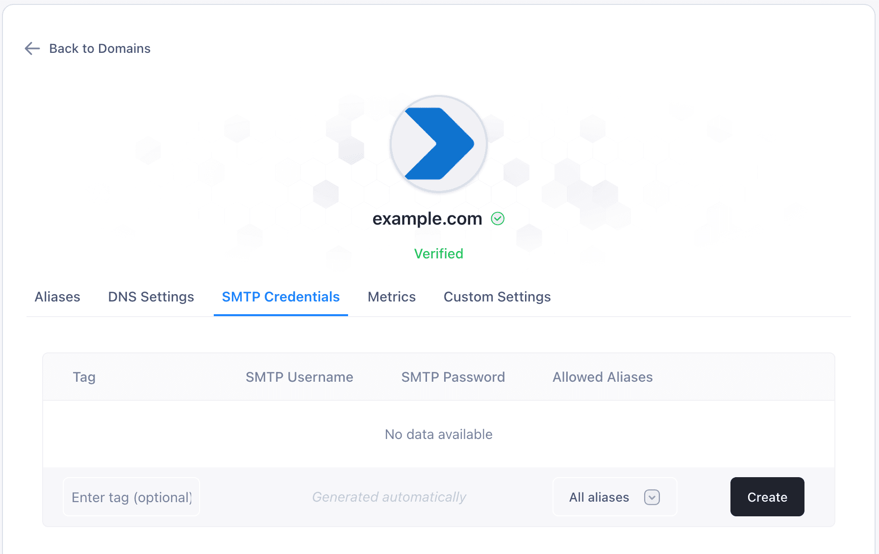SMTP credentials tab location